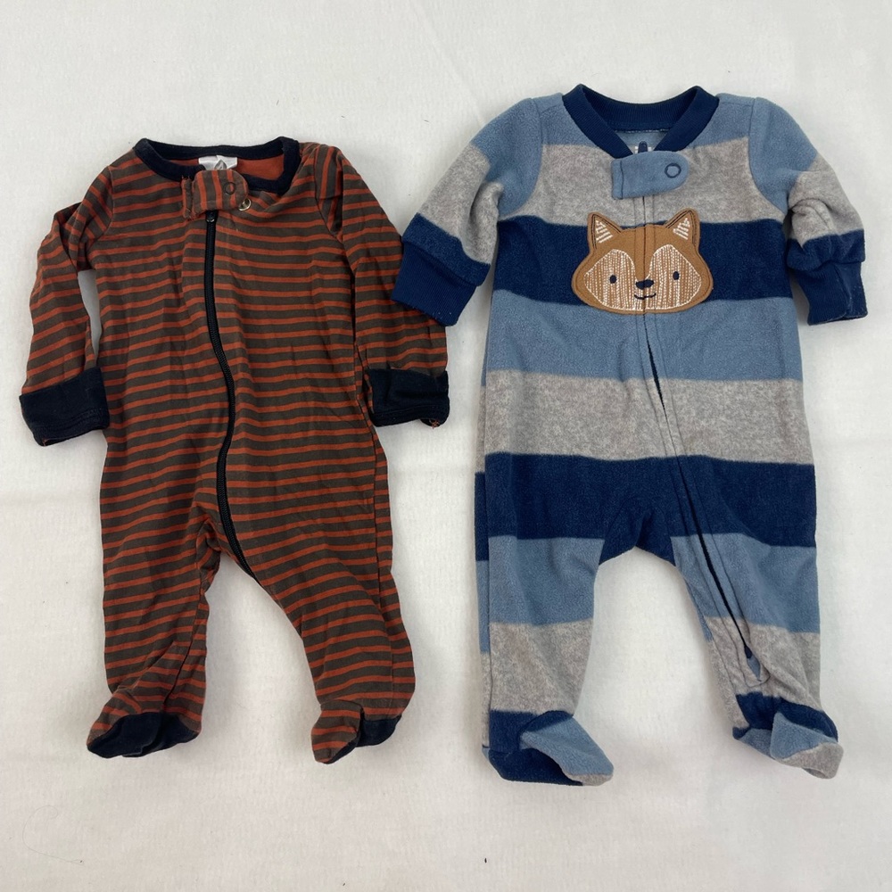 Set Of 2 PREEMIE size Baby Infant One-piece Zip Up Pajama Sleepers